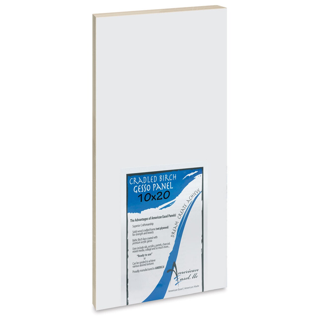 American Easel Gessoed Wood Painting Panel - 10" x 20", 7/8" Cradle